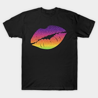 Bright Rainbow Ombre Faux Glitter Lips T-Shirt